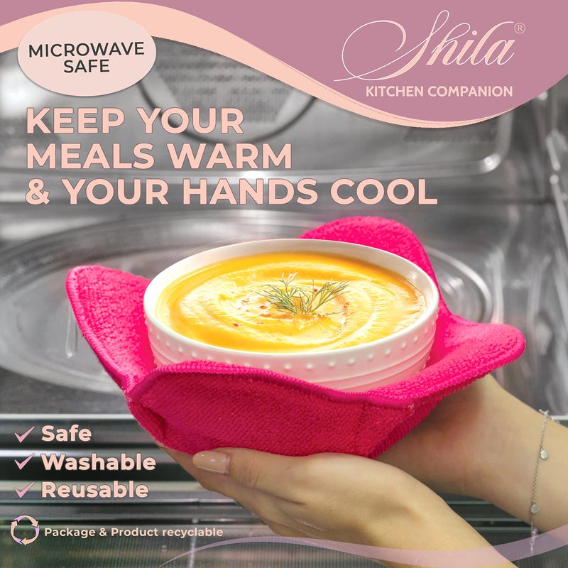 SHILA Bowl Snuggies, Multicolor Set of 5 Microwave-Safe Hot Bowl Holders to Keep Your Hands Cool and Your Food Warm, Polyester & Sponge Heat Resistant Dish Pads for Soup, Rice and Pasta - Image 2